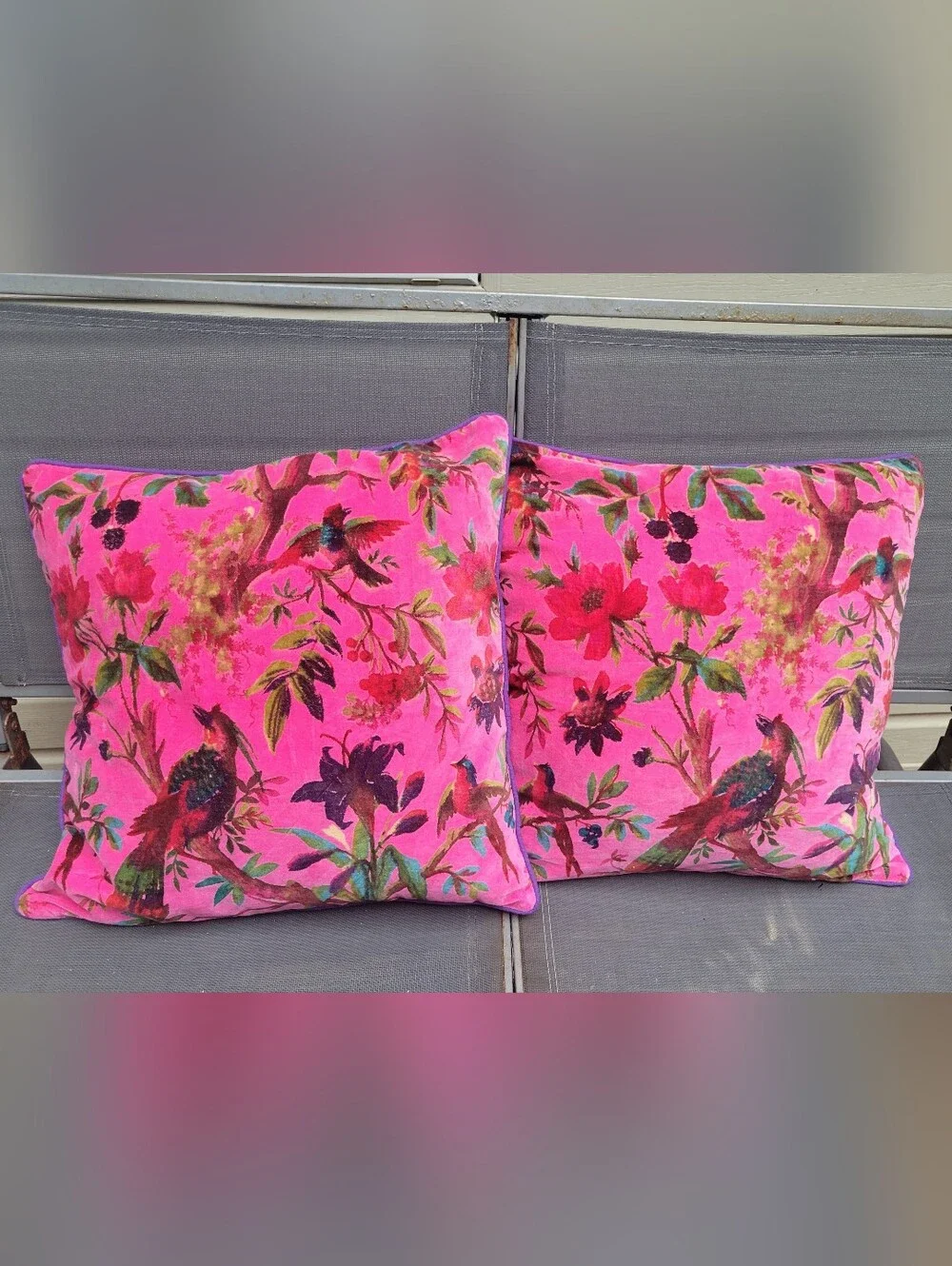 Eyes of India Velvet Floral Bird Throw Pillows Set of 2 Pink Boho Maximalist 20